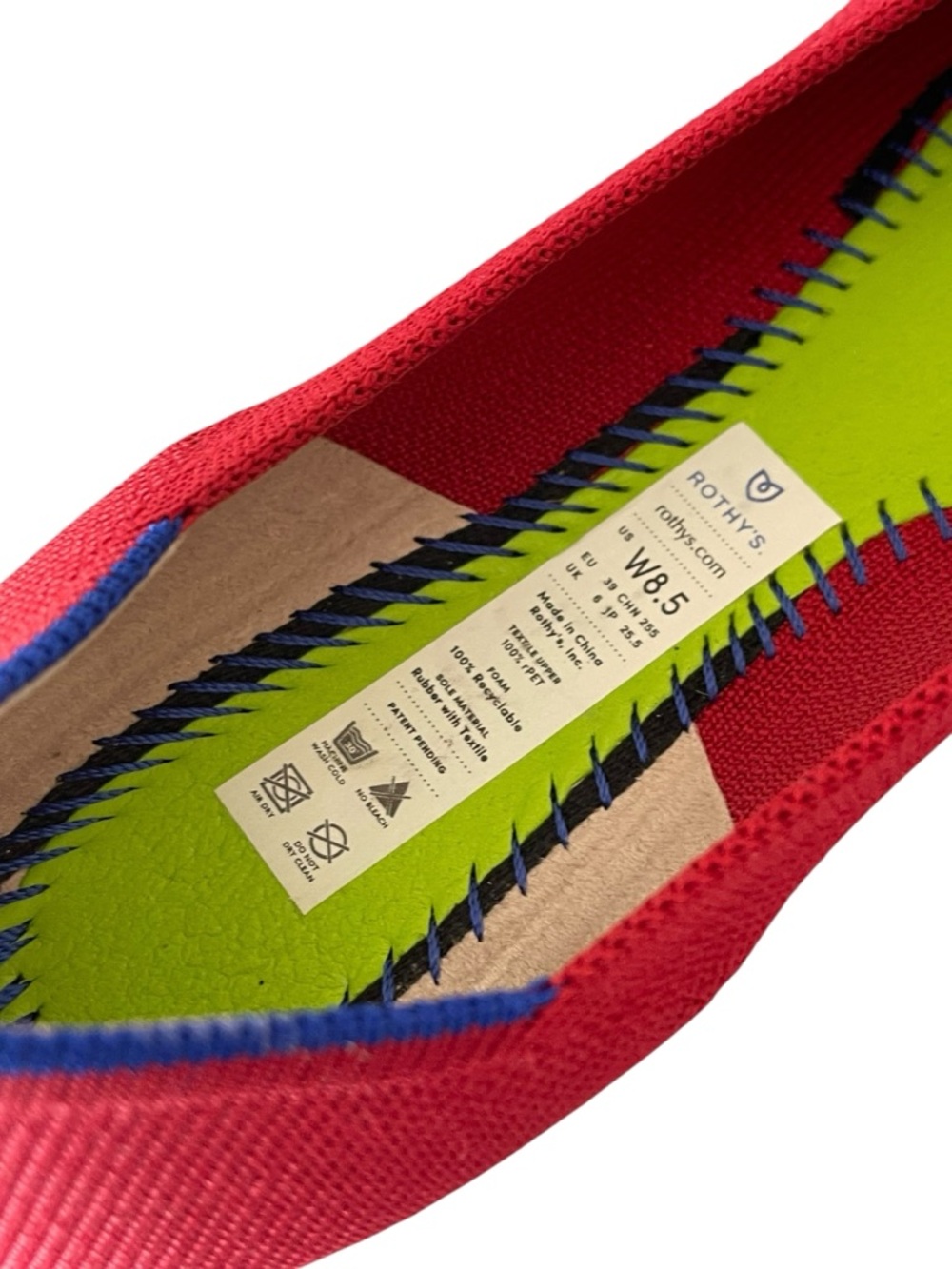 Rothy's Red Pointed-Toe Flats with Blue Trim Sz:8.5 - Picture 4 of 5